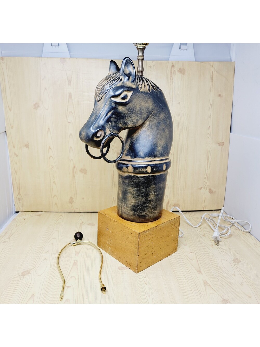 Vintage Frederick Cooper Horse Head Table Lamp Ceramic with Wooden Base NO SHADE